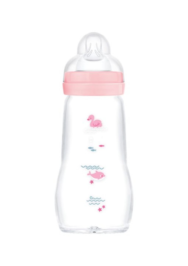 MAM Μπιμπερό Γυάλινο Feel Good Θηλή Σιλικόνης 2+ 260ml Ροζ