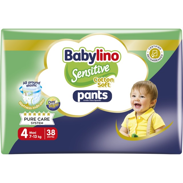 Babylino Sensitive Cotton Soft Πάνα Βρακάκι Nο4 Maxi 7-13kg 38τμχ