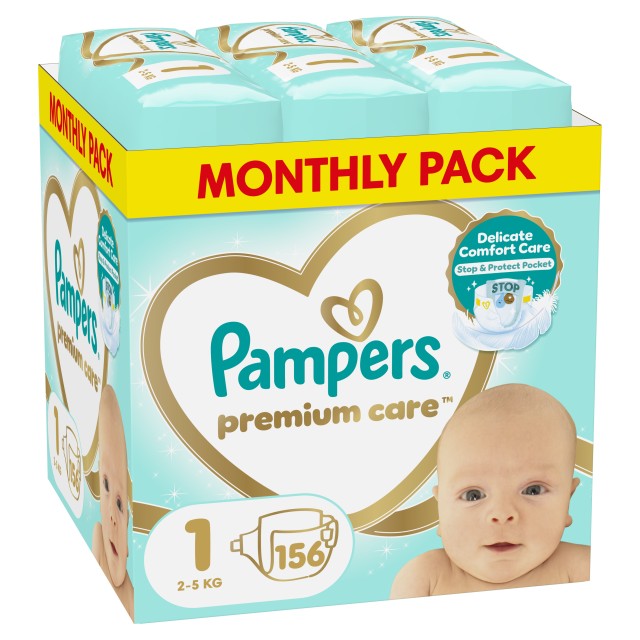 Pampers Premium Care No1 2-5kg Monthly Pack 156τμχ