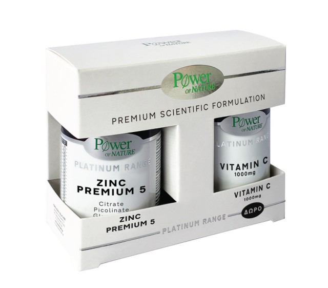 Power Health Set Platinum Zinc Premium 5 30caps + Δώρο Platinum Vitamin C 1000mg 20tabs