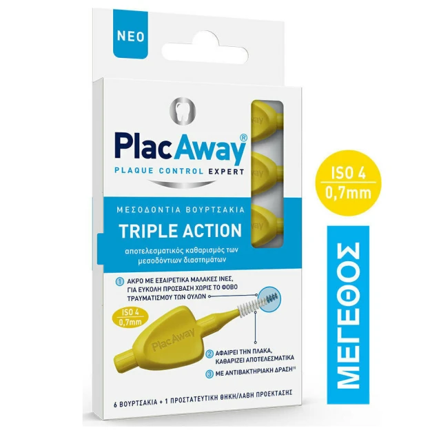 Plac Away Triple Action Μεσοδόντια Βουρτσάκια 0.7mm-ISO4 6τμχ