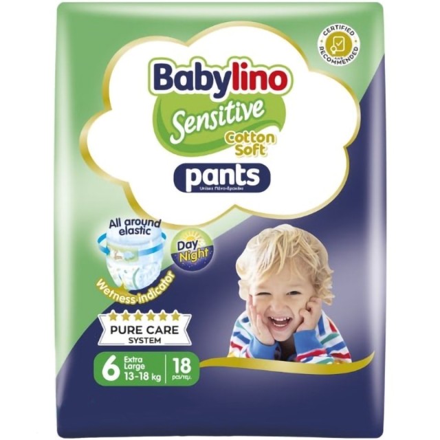 Babylino Sensitive Cotton Soft Πάνα Βρακάκι Nο6 XL 13-18kg 18τμχ