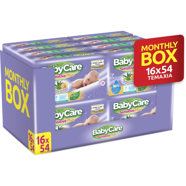Babycare Μωρομάντηλα Sensitive Plus 16x54τμχ Monthly Box