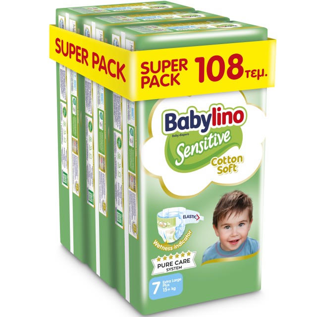 Babylino Sensitive Cotton Soft Πάνες Economy No7 15+ Kg SUPER PACK 108τμχ 3X36