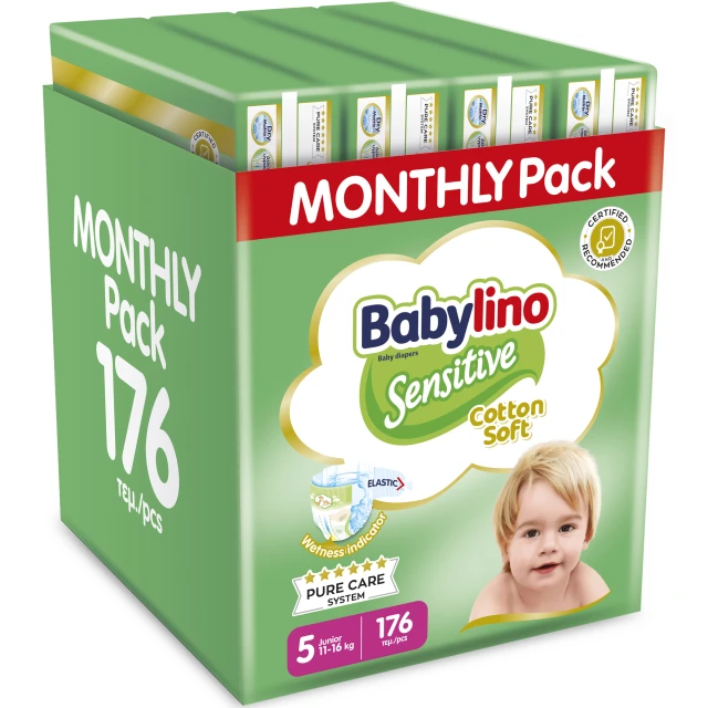 Babylino Sensitive Cotton Soft Πάνες Monthly Pack Νο5 Junior 11-16kg 176τμχ