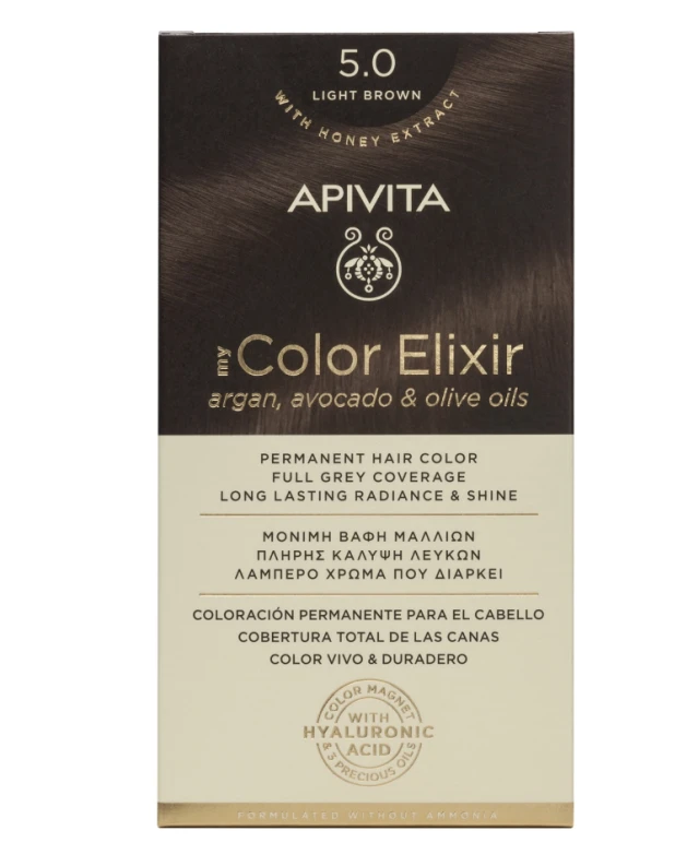 Apivita My Color Elixir Μόνιμη Βαφή Μαλλιών 5.0 Καστανό Ανοιχτό