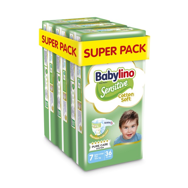 Babylino Sensitive Cotton Soft Πάνες Economy No7 15+ Kg SUPER PACK 108τμχ 3X36