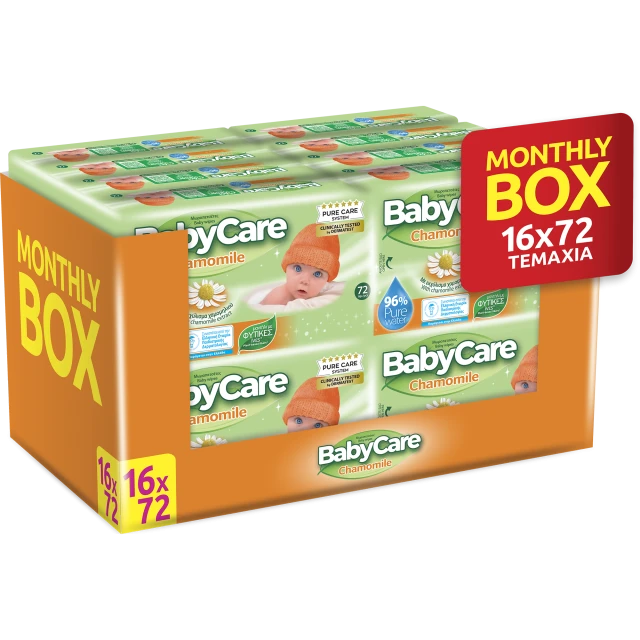 Babycare Μωρομάντηλα Χαμομήλι 16x72τμχ Monthly Box