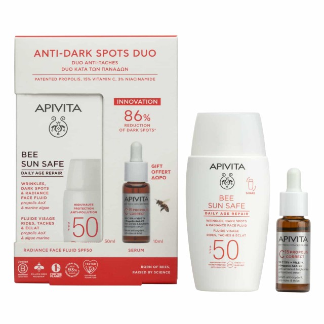 Apivita Bee Sun Safe Daily Age Repair SPF50  Λεπτόρρευστη Κρέμα Προσώπου κατά των Πανάδων και των Ρυτίδων 50ml Promo Pack