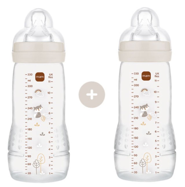 MAM Μπιμπερό Πλαστικό Easy Active Θηλή Σιλικόνης 4+ 2x330ml Μπεζ