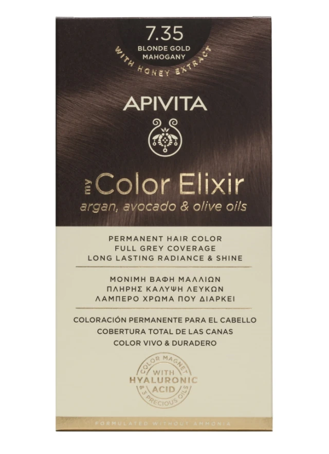 Apivita My Color Elixir Μόνιμη Βαφή Μαλλιών 7.35 Ξανθό Μελί Μαονί
