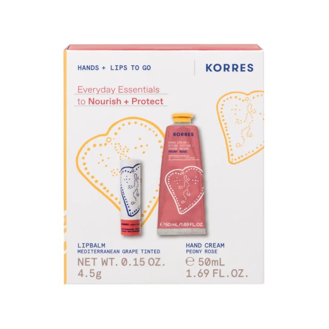 Korres Hand Cream Peony Rose 50ml & Lip Balm Promo Pack