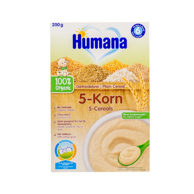 Humana Βιολογική Κρέμα με 5 Δημητριακά Χωρίς Γάλα 200gr