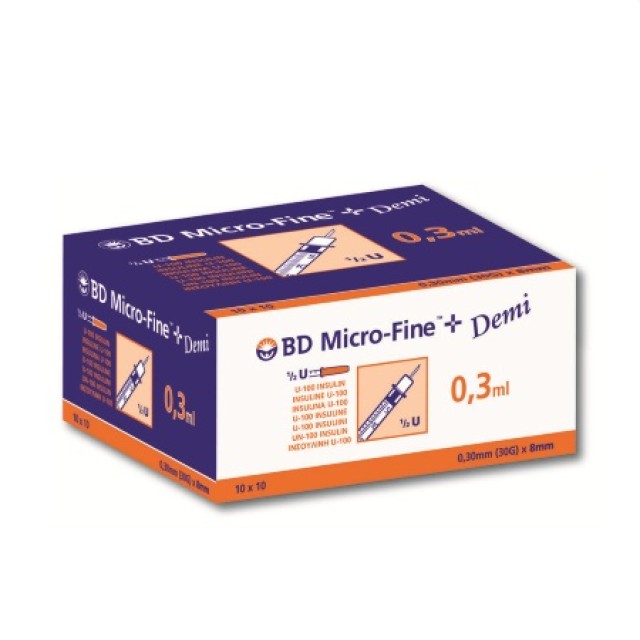 BD Micro-Fine Σύριγγες Ινσουλίνης 0,5ml 30Gx8mm 100τμχ