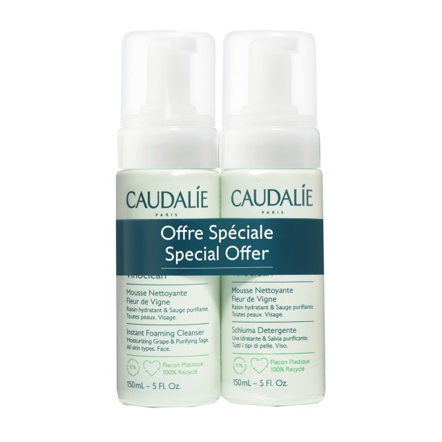 Caudalie Vinoclean Instant Foaming Cleanser Απαλός Αφρός Καθαρισμού 2x150ml Promo Pack
