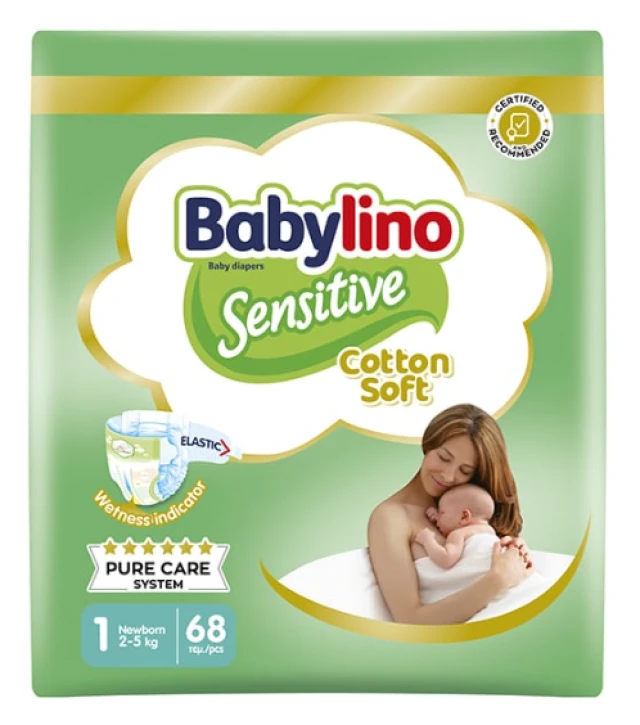 Babylino Sensitive Cotton Soft Πάνες No1 Newborn 2-5kg 68τμχ
