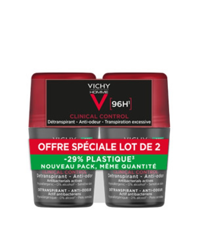 Vichy Homme Deodorant 96h Clinical Control Roll-On -50% στο 2ο προϊόν 2x50ml