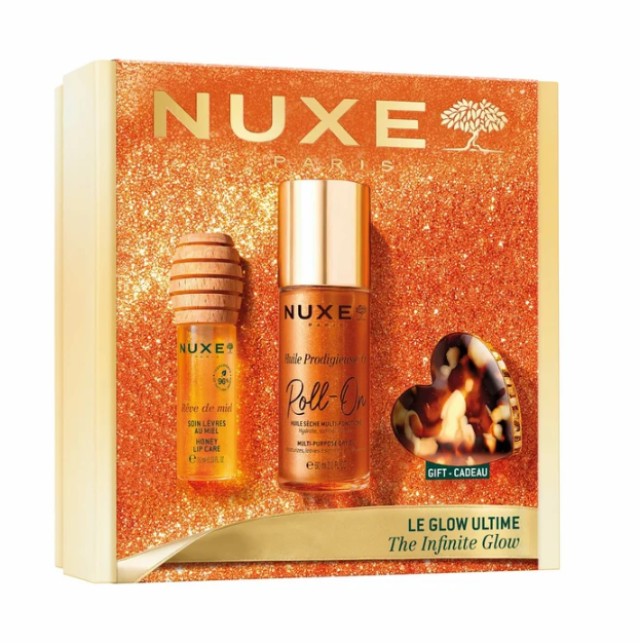 Nuxe The Infinite Glow Huile Prodigieuse Or Roll On 60ml & Honey Lip Care & Brown Hair Clip Promo Pack