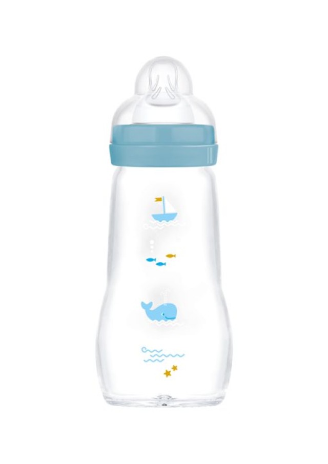 MAM Μπιμπερό Γυάλινο Feel Good Θηλή Σιλικόνης 2+ 260ml Μπλέ