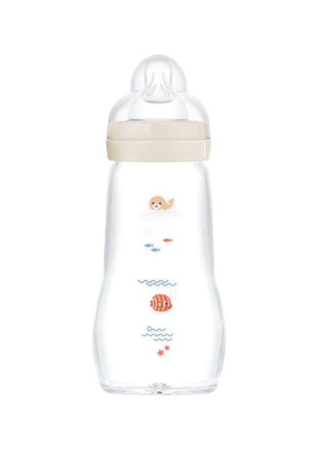 MAM Μπιμπερό Γυάλινο Feel Good Θηλή Σιλικόνης 2+ 260ml Μπεζ