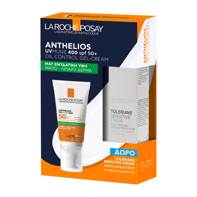 La Roche Posay Anthelios UVMUNE 400 Oil Control Gel Cream SPF50+ Αντηλιακή Κρέμα Προσώπου για Ματ Αποτέλεσμα & Δώρο Ενυδατική Κρέμα Toleriane Sensitive