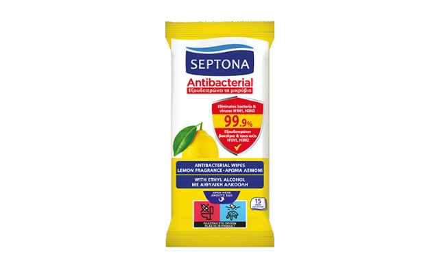 Septona Antibacterial Μαντηλάκια Λεμόνι 15τμχ