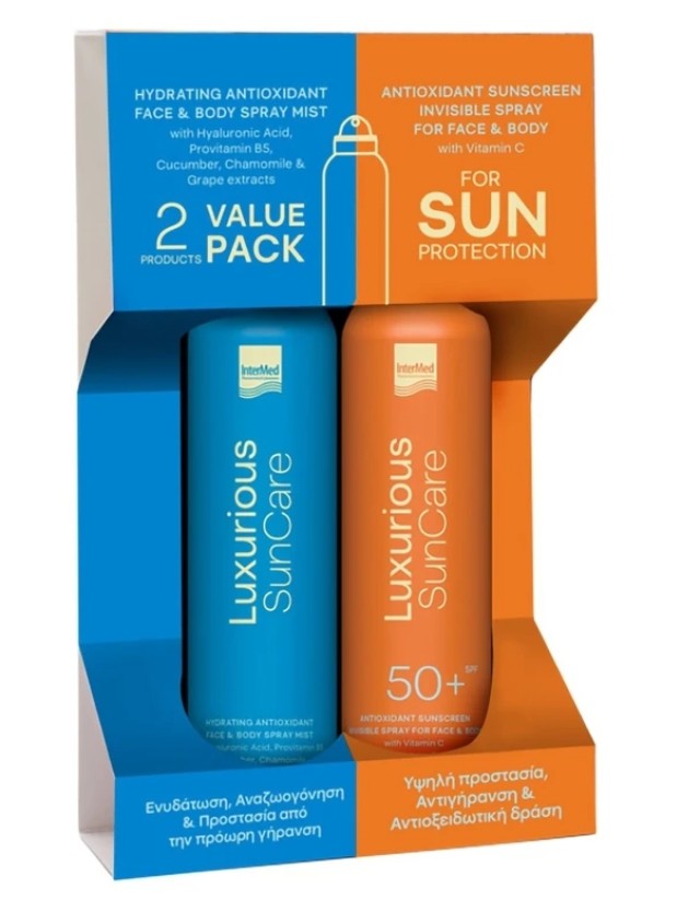 Intermed Luxurious Sun Care Hydrating Antioxidant Face & Body Spray Mist 200ml & Sun Care Invisible Spray SPF50+ 200ml Promo Pack