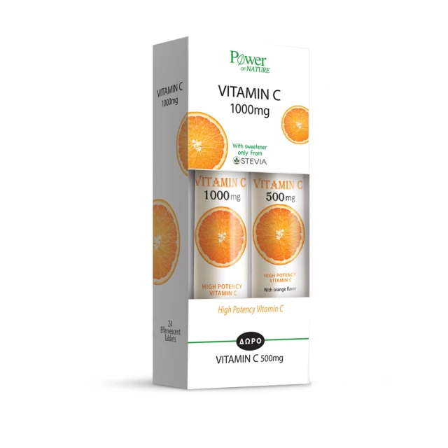 Power Health Vitamin C 1000mg 20tab Αναβράζουσες με Στέβια + Δώρο Vitamin C 500mg
