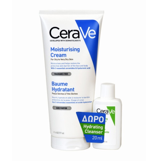 CeraVe Moisturising Cream 177ml για Πρόσωπο και Σώμα + Δώρο Ενυδατικό Καθαριστικό Hydrating Cleanser 20ml