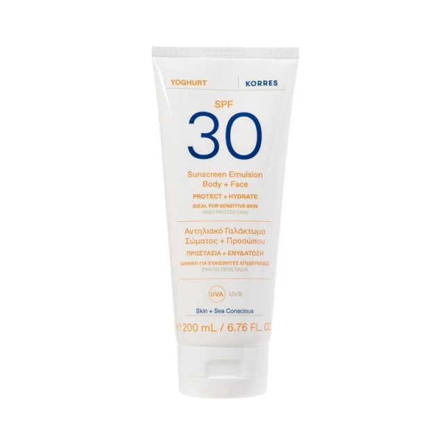 Korres Sunscreen Γιαούρτι Αντηλιακό Γαλάκτωμα Σώματος + Προσώπου SPF30 200ml