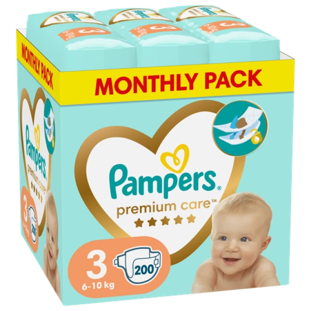 Pampers Premium Care No3 6-10kg Monthly Pack 200τμχ