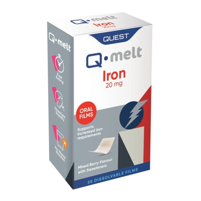 Quest Q Melt Iron Συμπλήρωμα Διατροφής Σιδήρου 20mg 30 Ταινίες