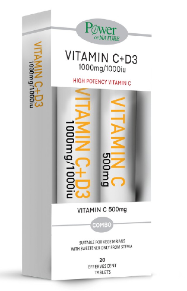 Power Health Vitamin C 1000mg + D3 1000iu 20 Αναβράζουσες Ταμπλέτες +Δώρο Vitamin C 500mg