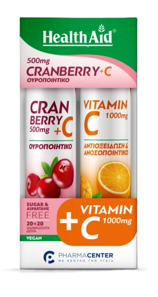Health Aid Cranberry 500mg +VitC 20 Αναβράζουσες Ταμπλέτες +Δώρο Vitamin C Promo Pack