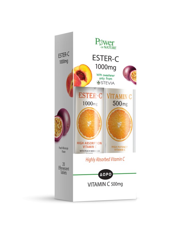 Power Health Vitamin Ester-C 1000mg με Στέβια 20tabs Αναβράζοντα & Δώρο Vitamin C 500mg