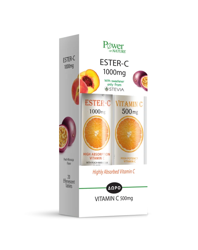 Power Health Vitamin Ester-C 1000mg με Στέβια 20tabs Αναβράζοντα & Δώρο Vitamin C 500mg