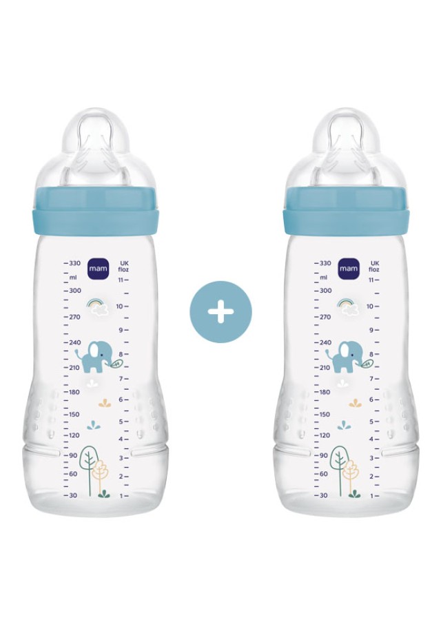 MAM Μπιμπερό Πλαστικό Easy Active Θηλή Σιλικόνης 4+ 2x330ml Μπλέ