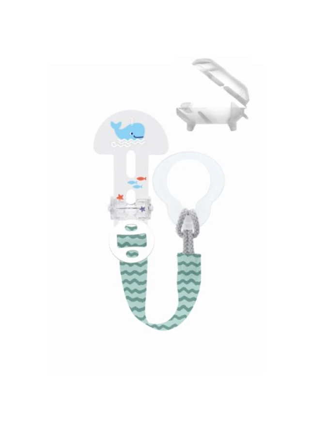 MAM Clip-it & Cover Κορδέλα Στήριξης Πιπίλας με Καπάκι 0+ Μπλέ