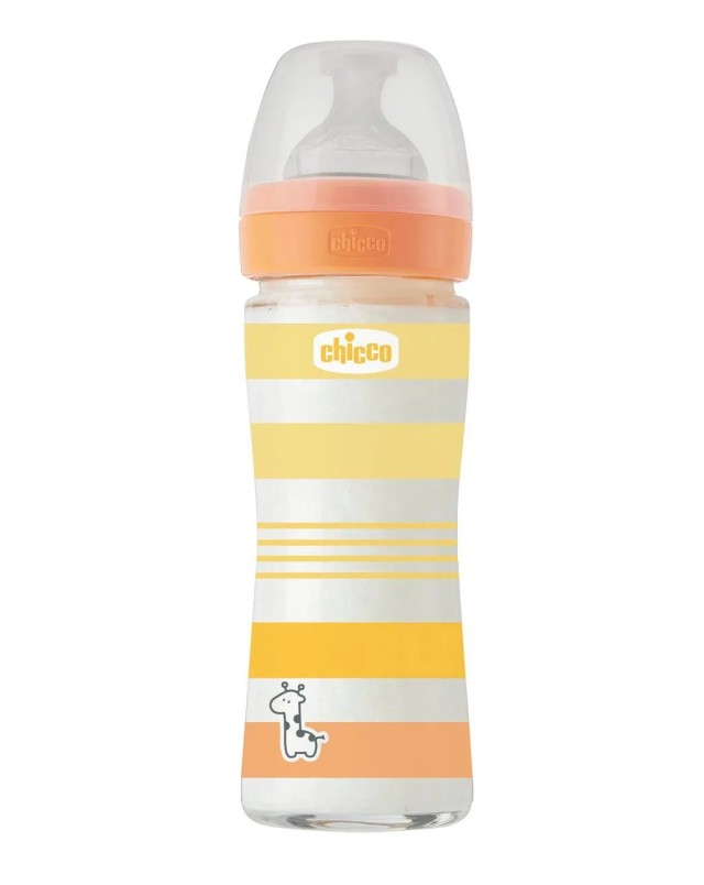 Chicco Well Being Μπιμπερό Γυάλινο 0m+ 240ml Πορτοκαλί