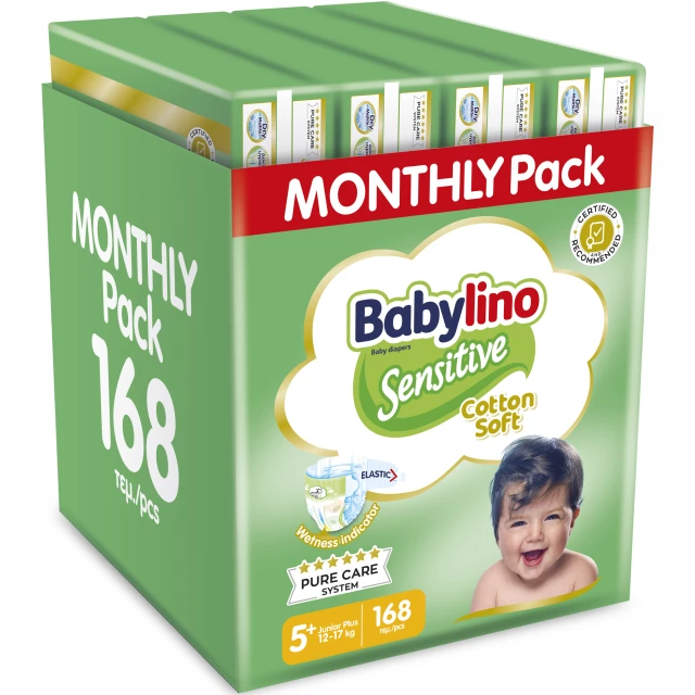 Babylino Sensitive Cotton Soft Πάνες Monthly Pack Νο5+ Junior Plus 12-17kg 168τμχ