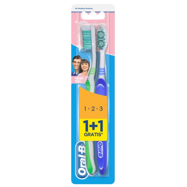 Oral B Οδοντόβουρτσα 123 Delicate White Medium 40 Μπλε-Πράσινο