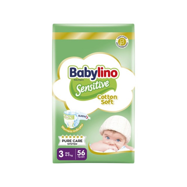 Babylino Sensitive Cotton Soft Πάνες No3 4-9Kg 56τμχ
