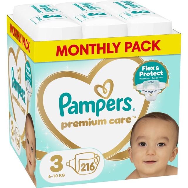 Pampers Premium Care No3 6-10kg Monthly Pack  216τμχ